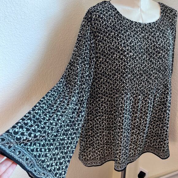 Max Studio black white rouched long sleeve loose fit Womens blouse 2XL plus - Picture 3 of 7
